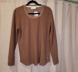 dearfoams Cable Knit Long Sleeve Top - Tan Brown